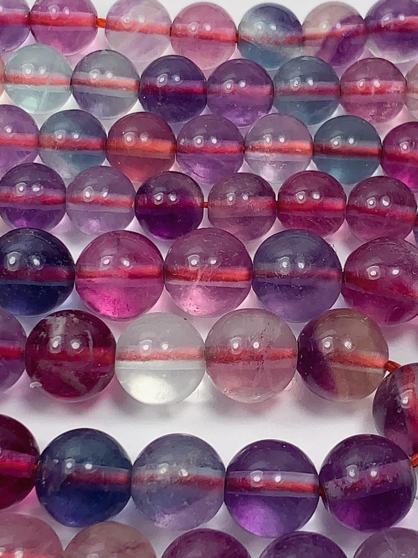 Natural Fluorite Beads: Purple, Green, Clear Smooth Rounds - 15.5" Strand