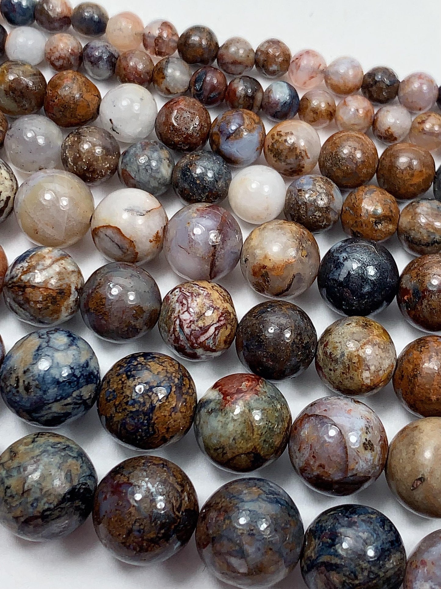 Natural Pietersite Smooth Round Beads: Blue, Brown, Red Gemstone Strand