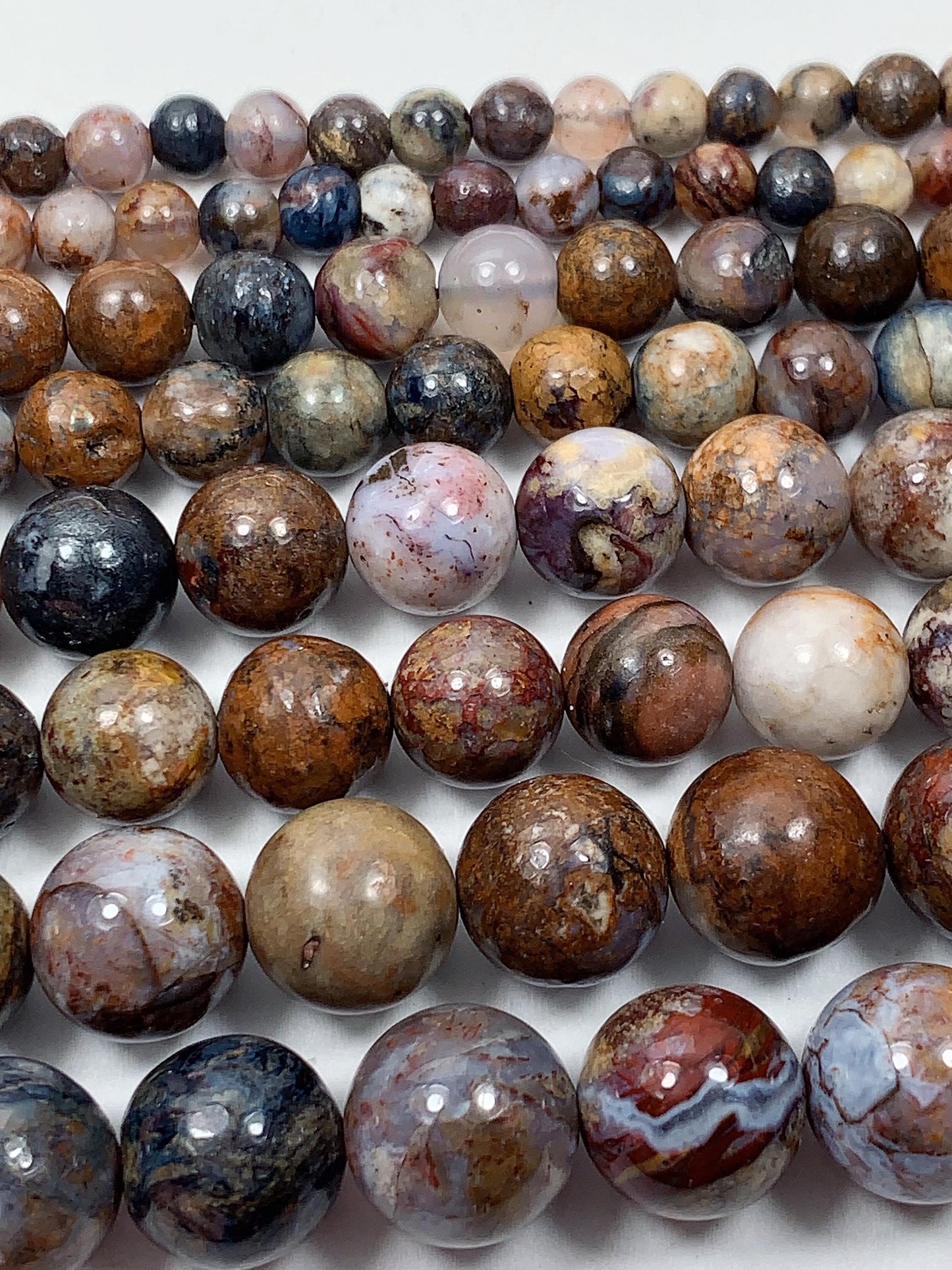 Natural Pietersite Smooth Round Beads: Blue, Brown, Red Gemstone Strand