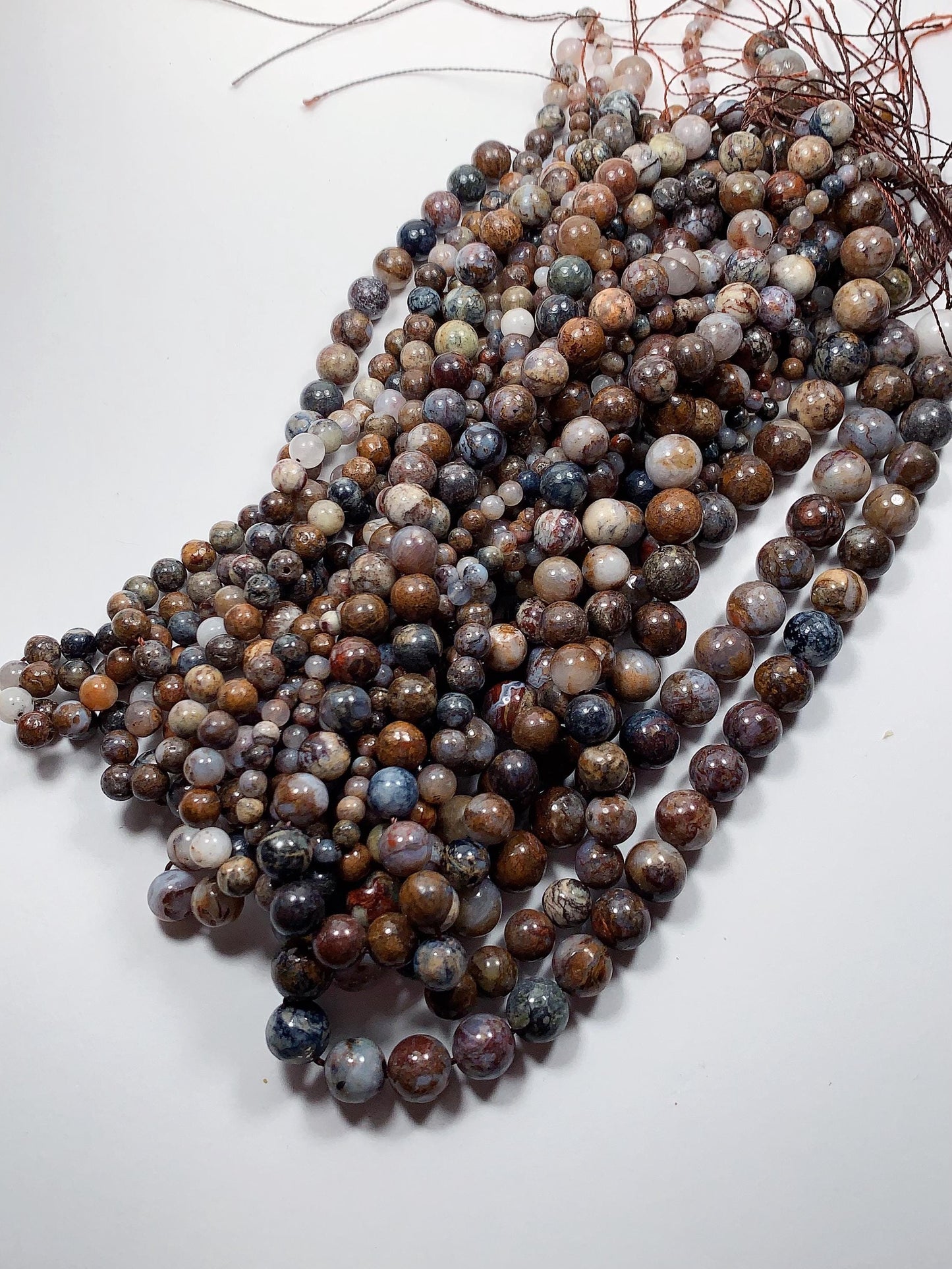 Natural Pietersite Smooth Round Beads: Blue, Brown, Red Gemstone Strand