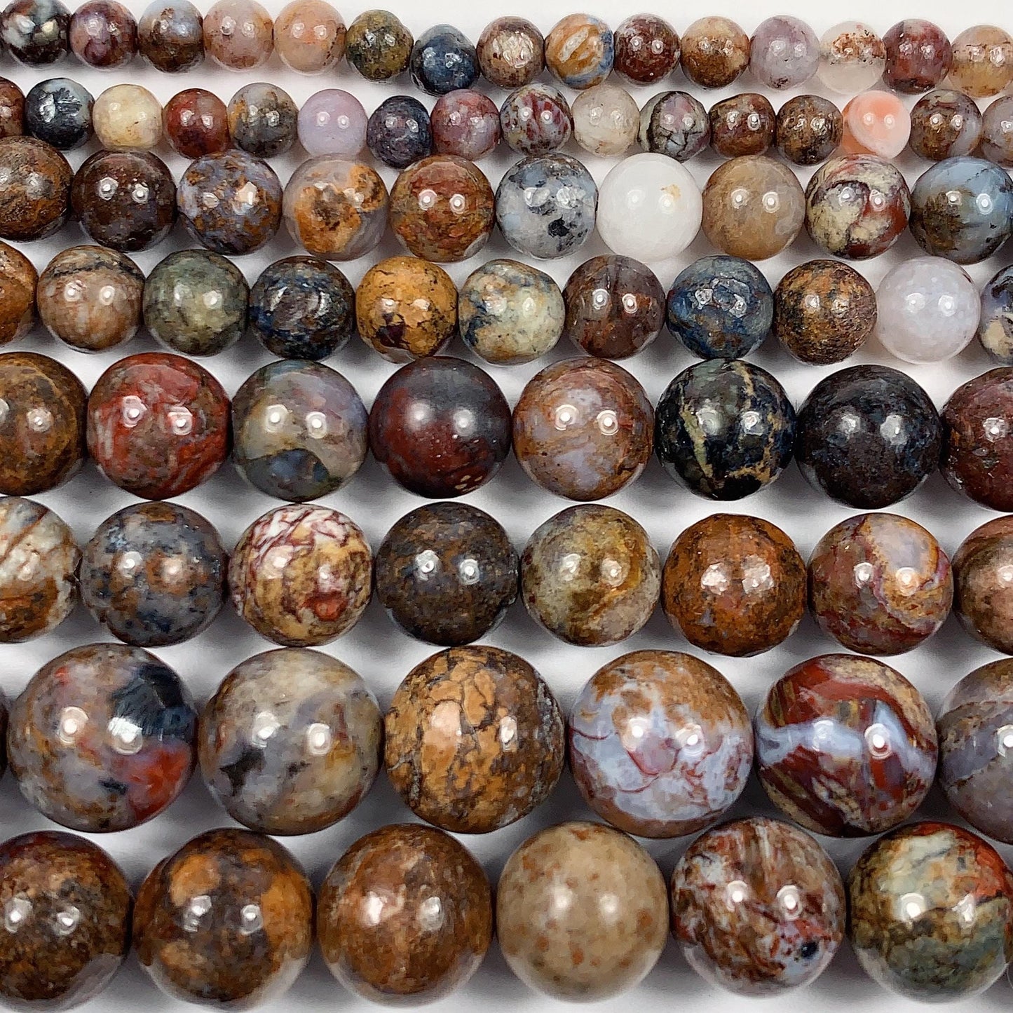 Natural Pietersite Smooth Round Beads: Blue, Brown, Red Gemstone Strand