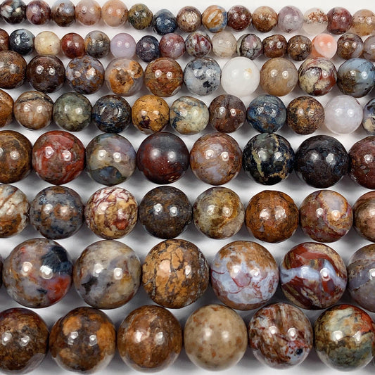 Natural Pietersite Smooth Round Beads: Blue, Brown, Red Gemstone Strand