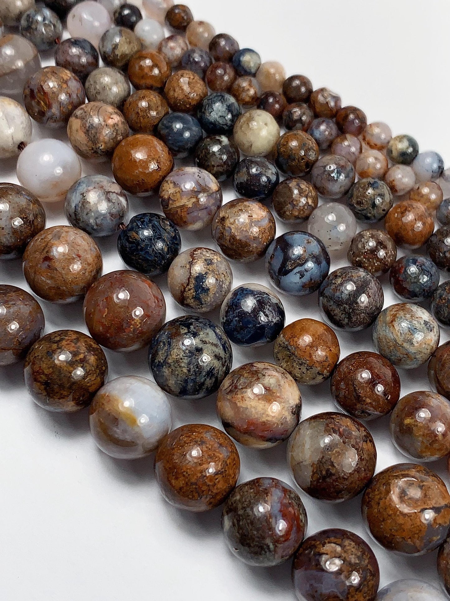 Natural Pietersite Smooth Round Beads: Blue, Brown, Red Gemstone Strand