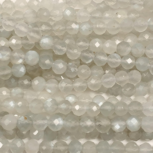 Genuine Natural White White Gray moonstone Faceted Round Beads 15.5" Strand 2mm 3mm 4mm