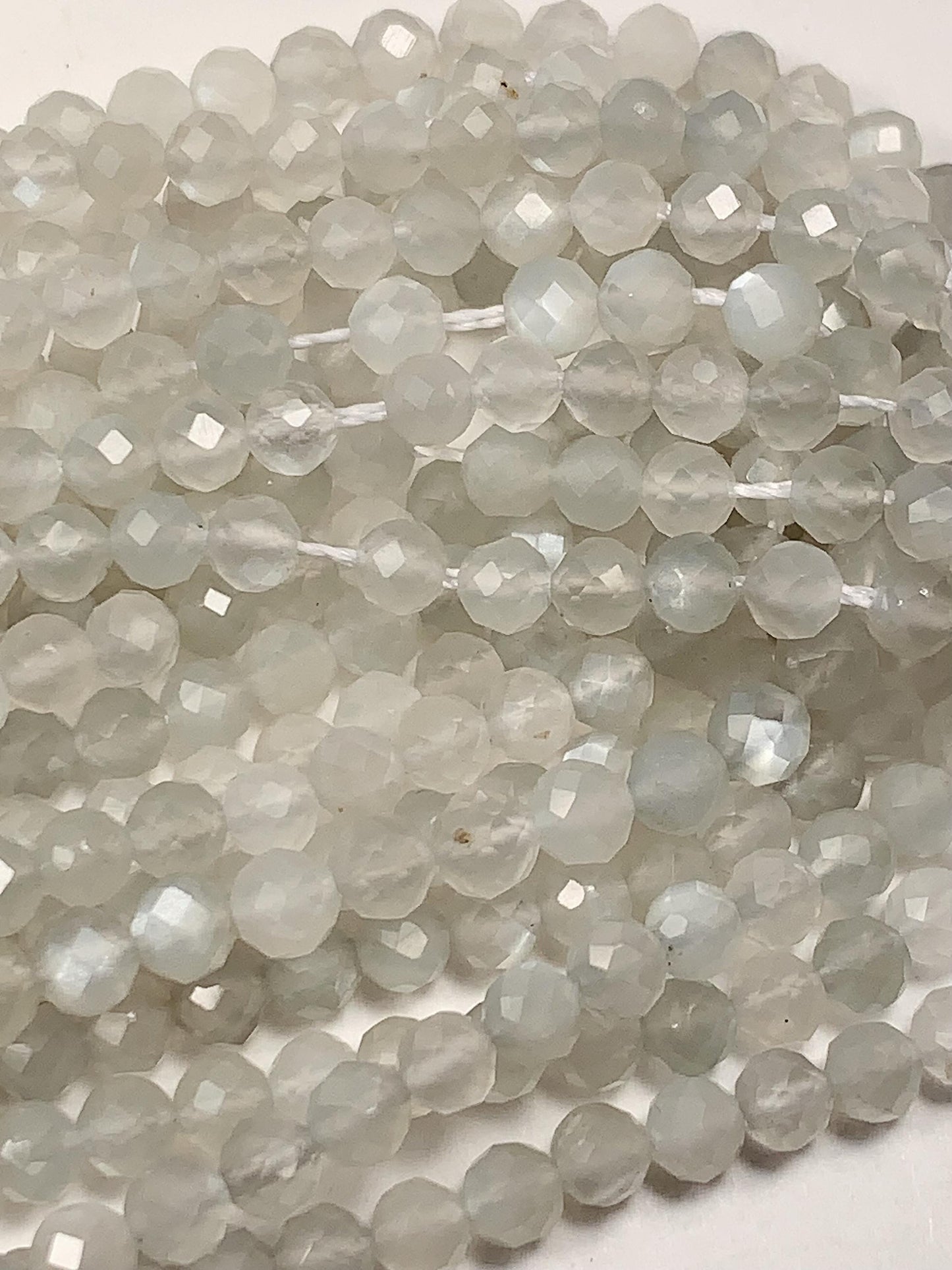 Genuine Natural White White Gray moonstone Faceted Round Beads 15.5" Strand 2mm 3mm 4mm