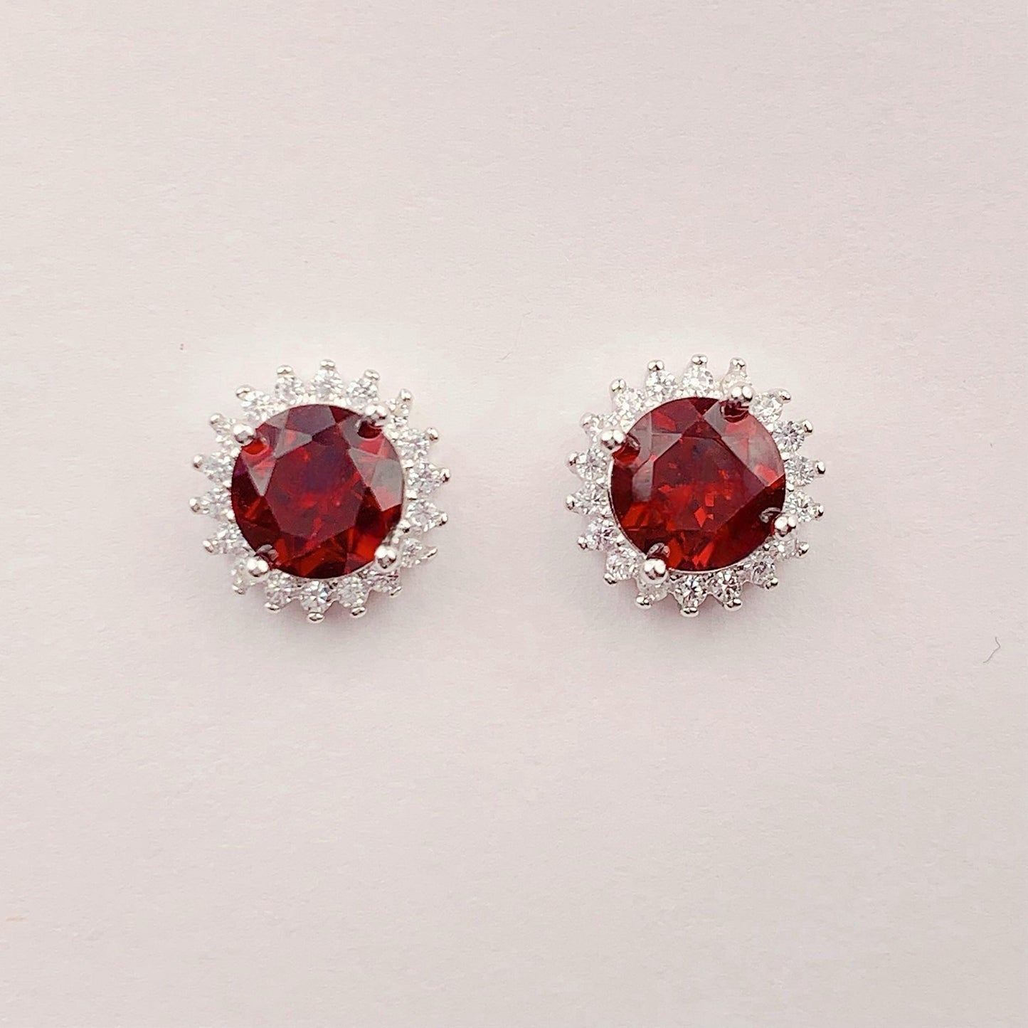 Red Garnet Sterling Silver Earrings: 18k Gold Plated, AAA Grade