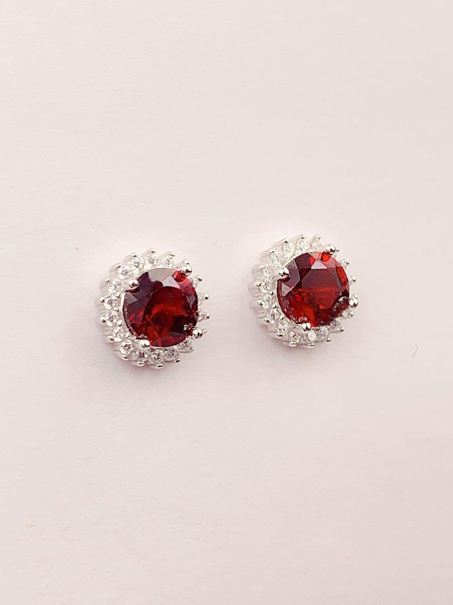 Red Garnet Sterling Silver Earrings: 18k Gold Plated, AAA Grade