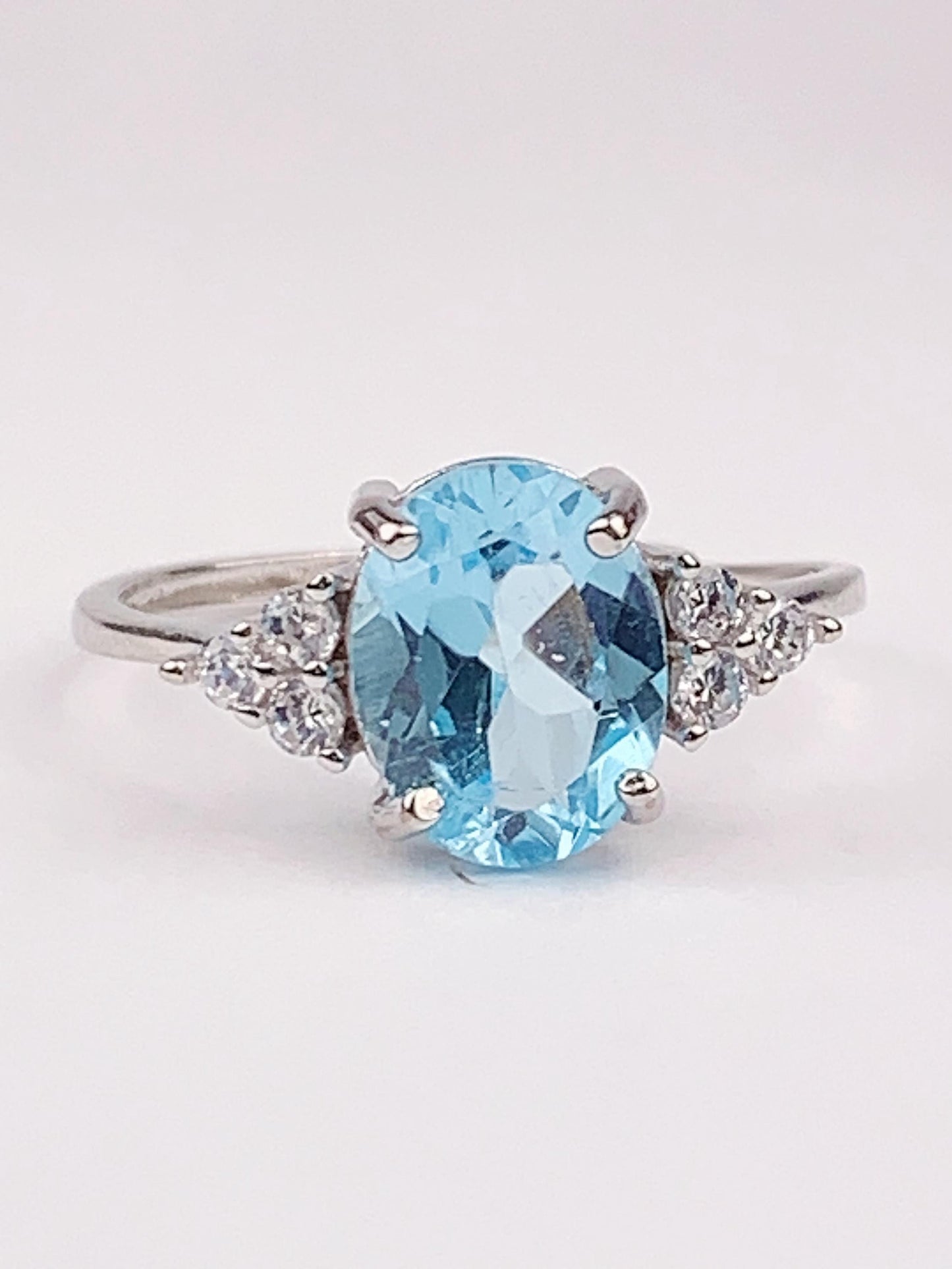 Oval Swiss Blue Topaz Ring: 18K Gold Plated Sterling Silver