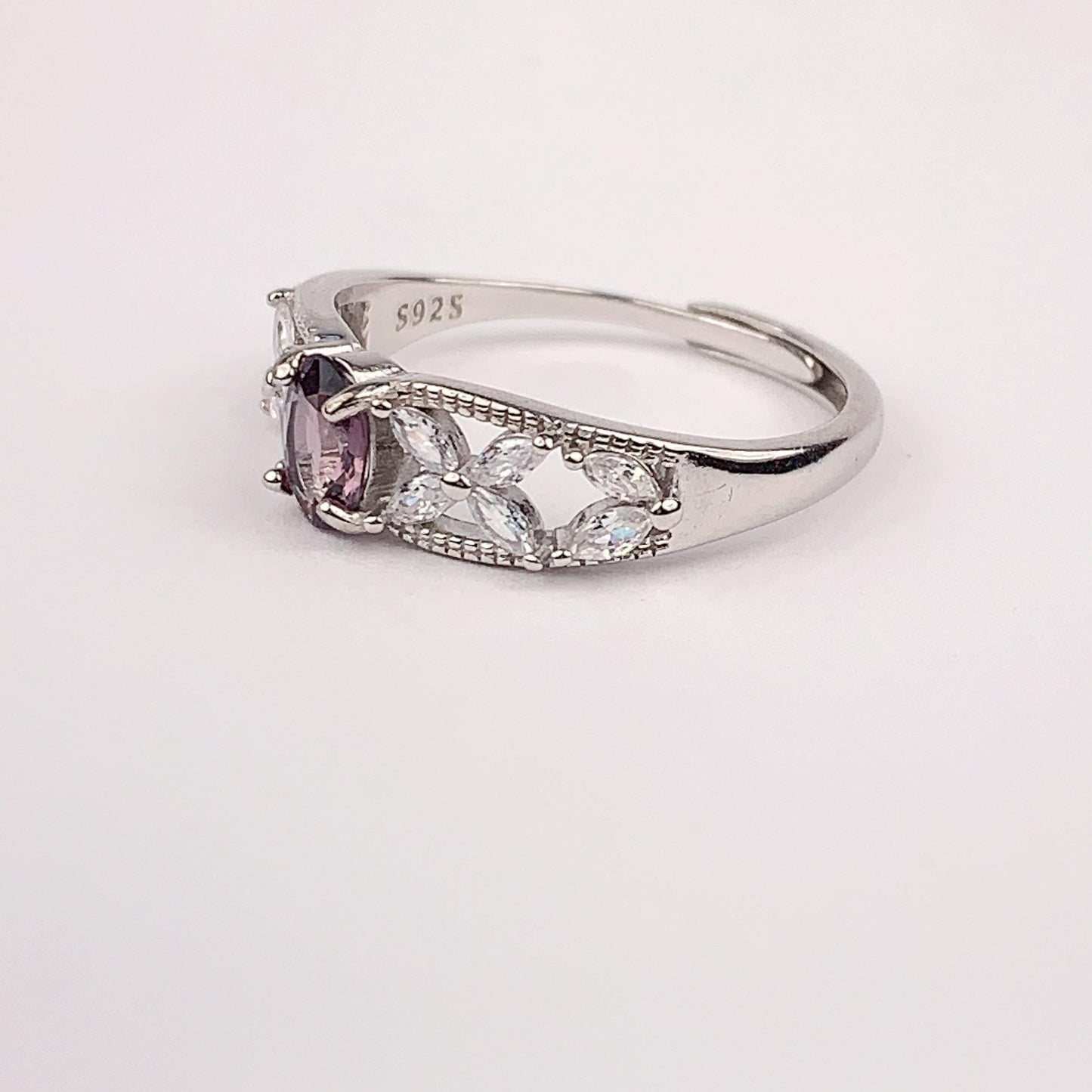 Amethyst Sterling Silver Ring: 18K Gold Plated, Adjustable