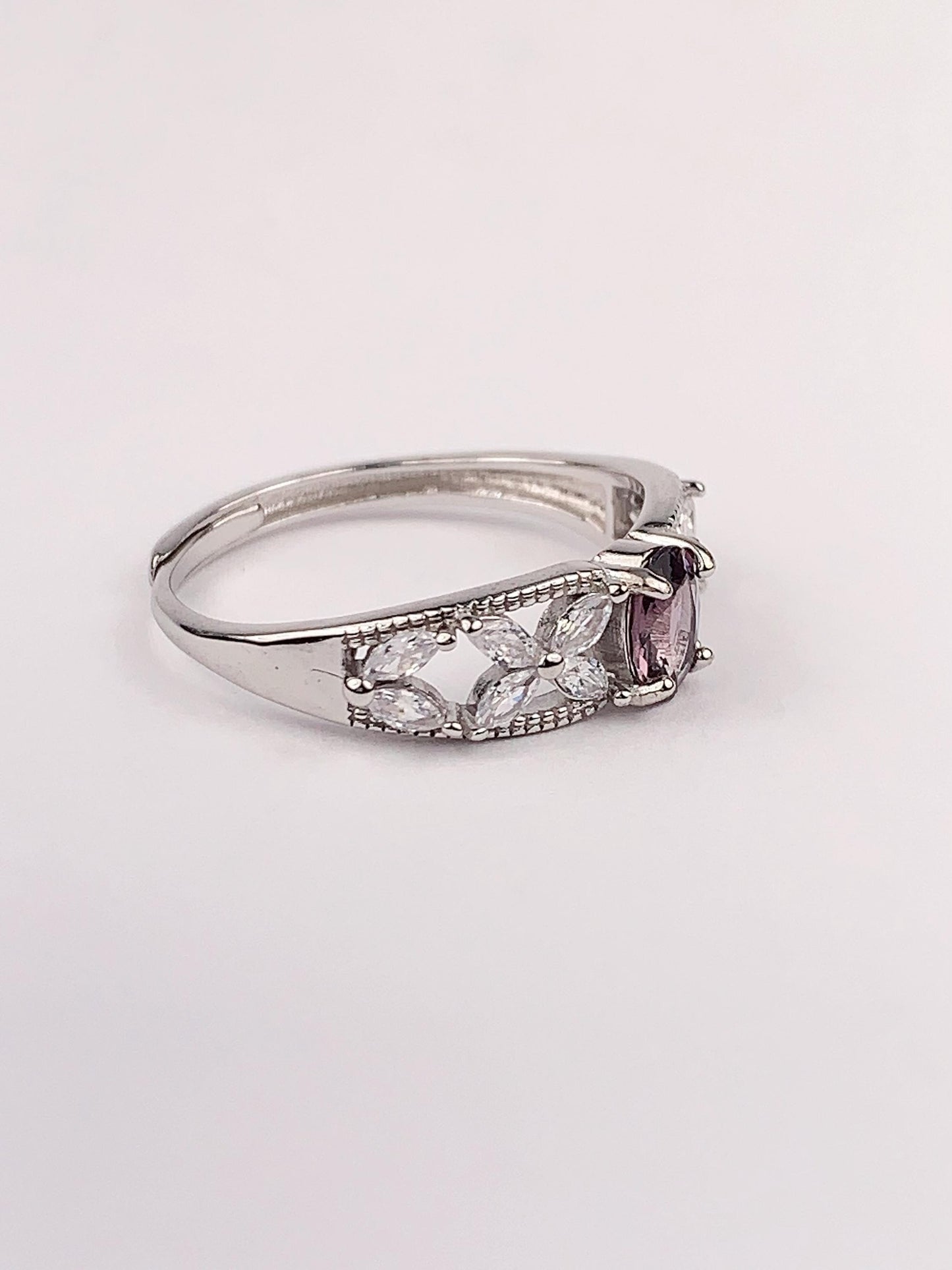 Amethyst Sterling Silver Ring: 18K Gold Plated, Adjustable