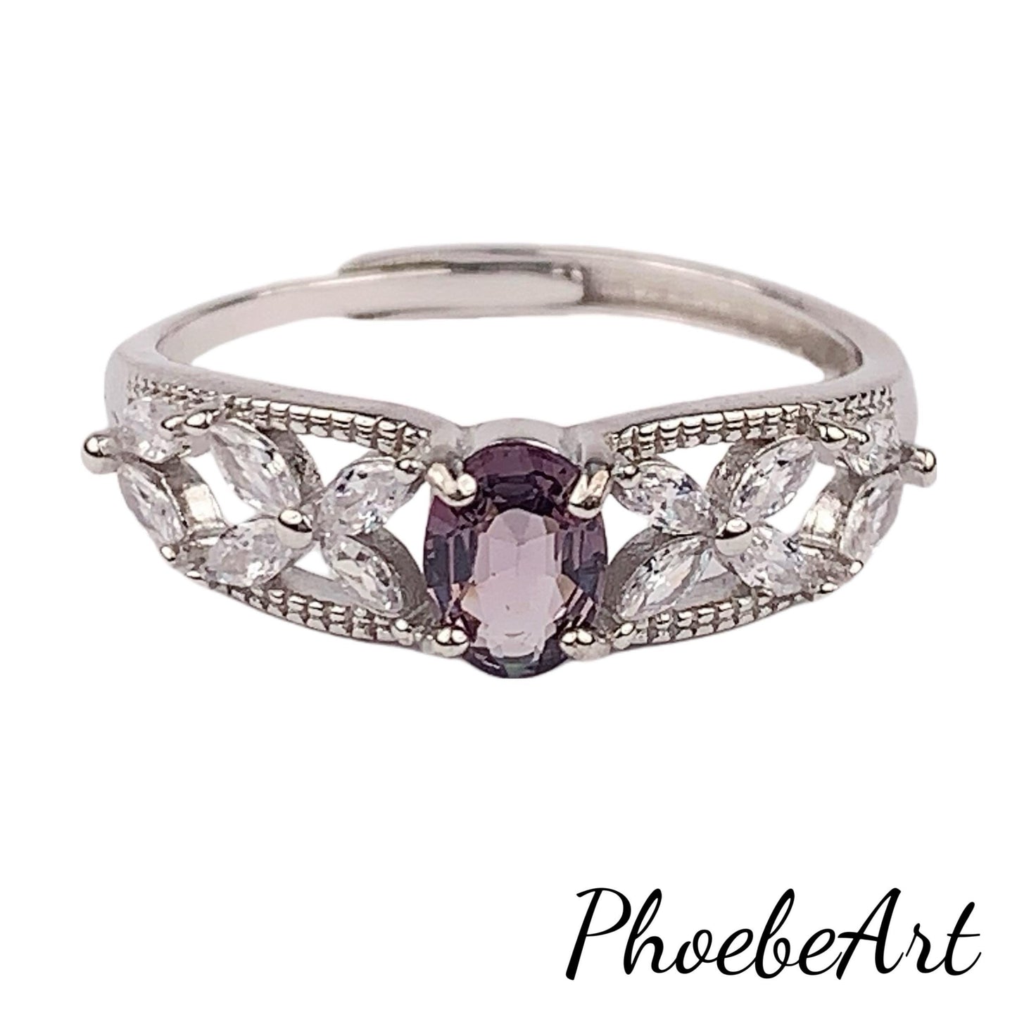 Amethyst Sterling Silver Ring: 18K Gold Plated, Adjustable