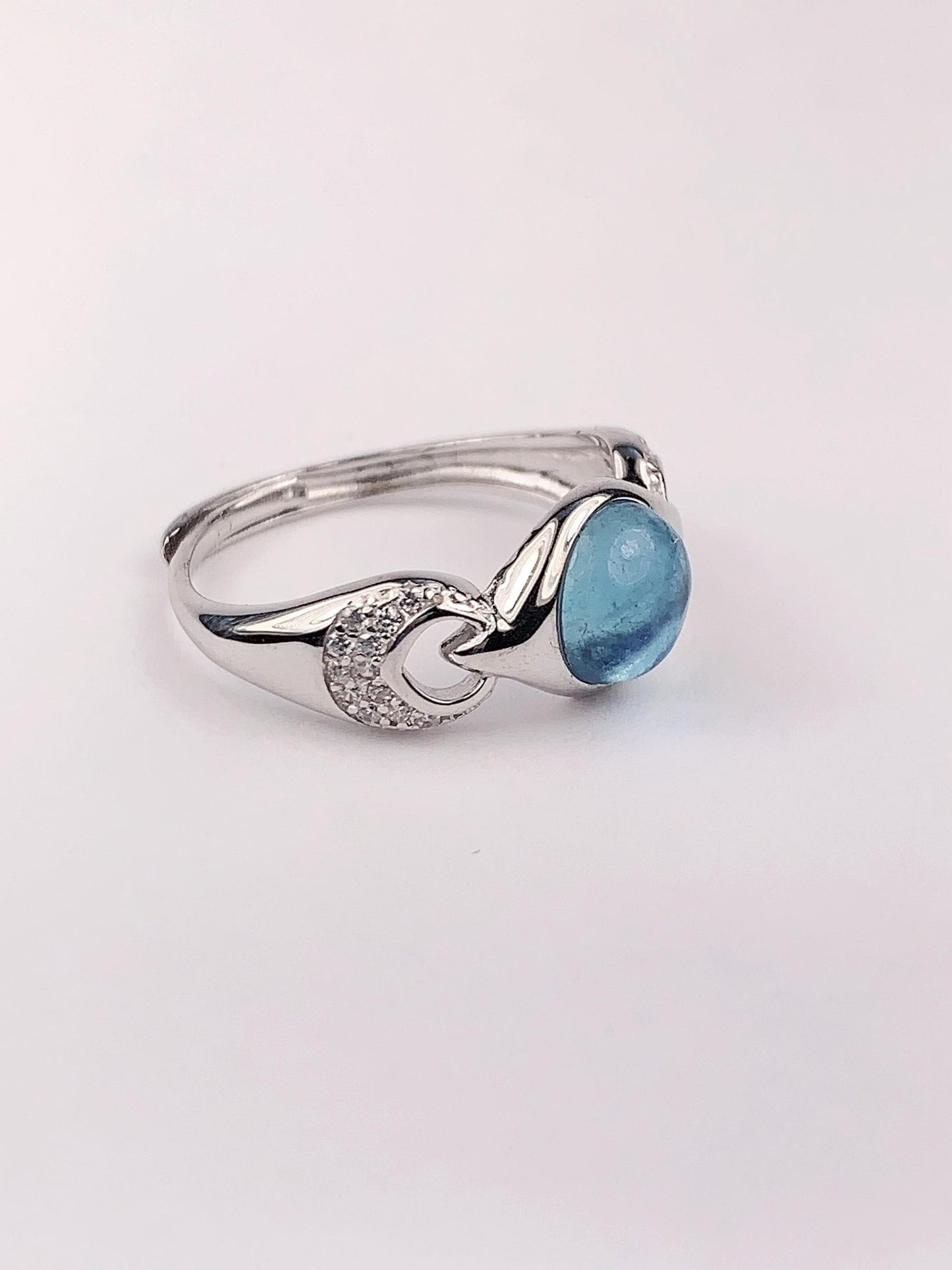 Aquamarine Sterling Silver Ring: 18K Gold Plated, Adjustable Birthstone