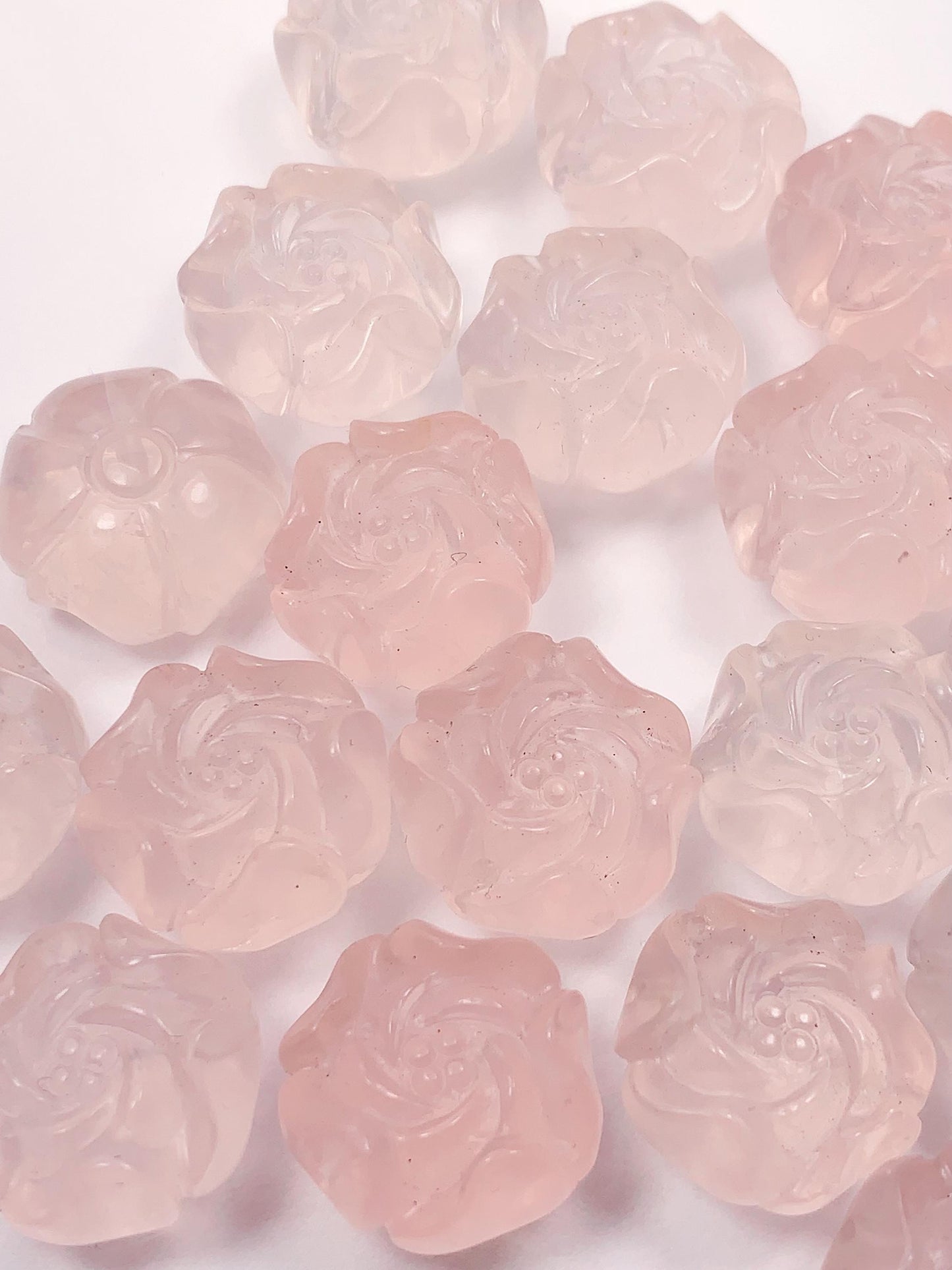16mm Carved Flowers Rose Quartz Beads: AAA Grade Peony Flower Gemstone