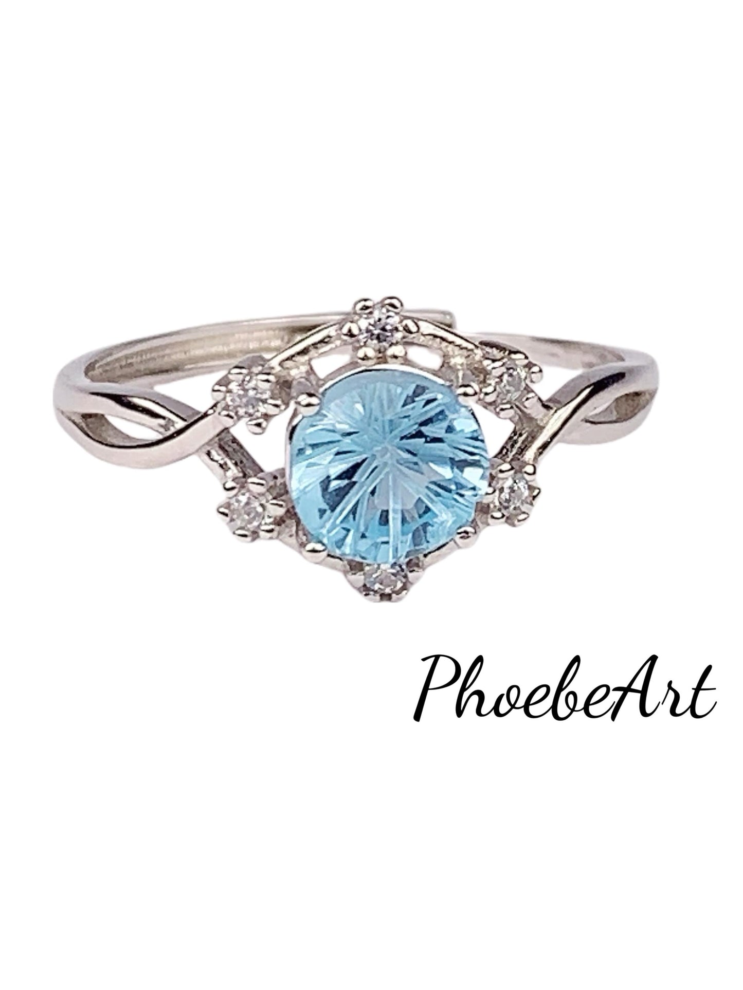 6mm 1 Carat  Genuine Natural Swiss Blue Topaz 18K Gold Plated S 925 Sterling Silver Ring fireworks faceted cut
