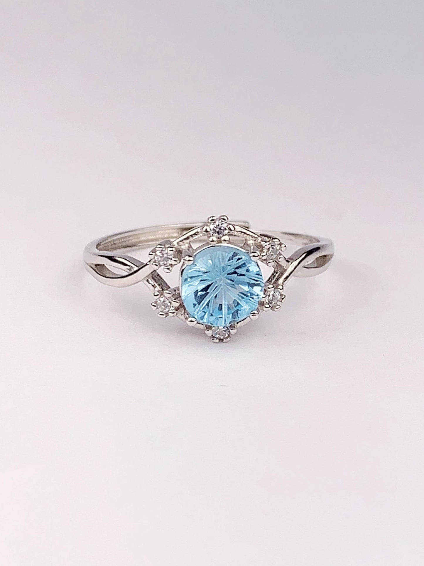 6mm 1 Carat  Genuine Natural Swiss Blue Topaz 18K Gold Plated S 925 Sterling Silver Ring fireworks faceted cut