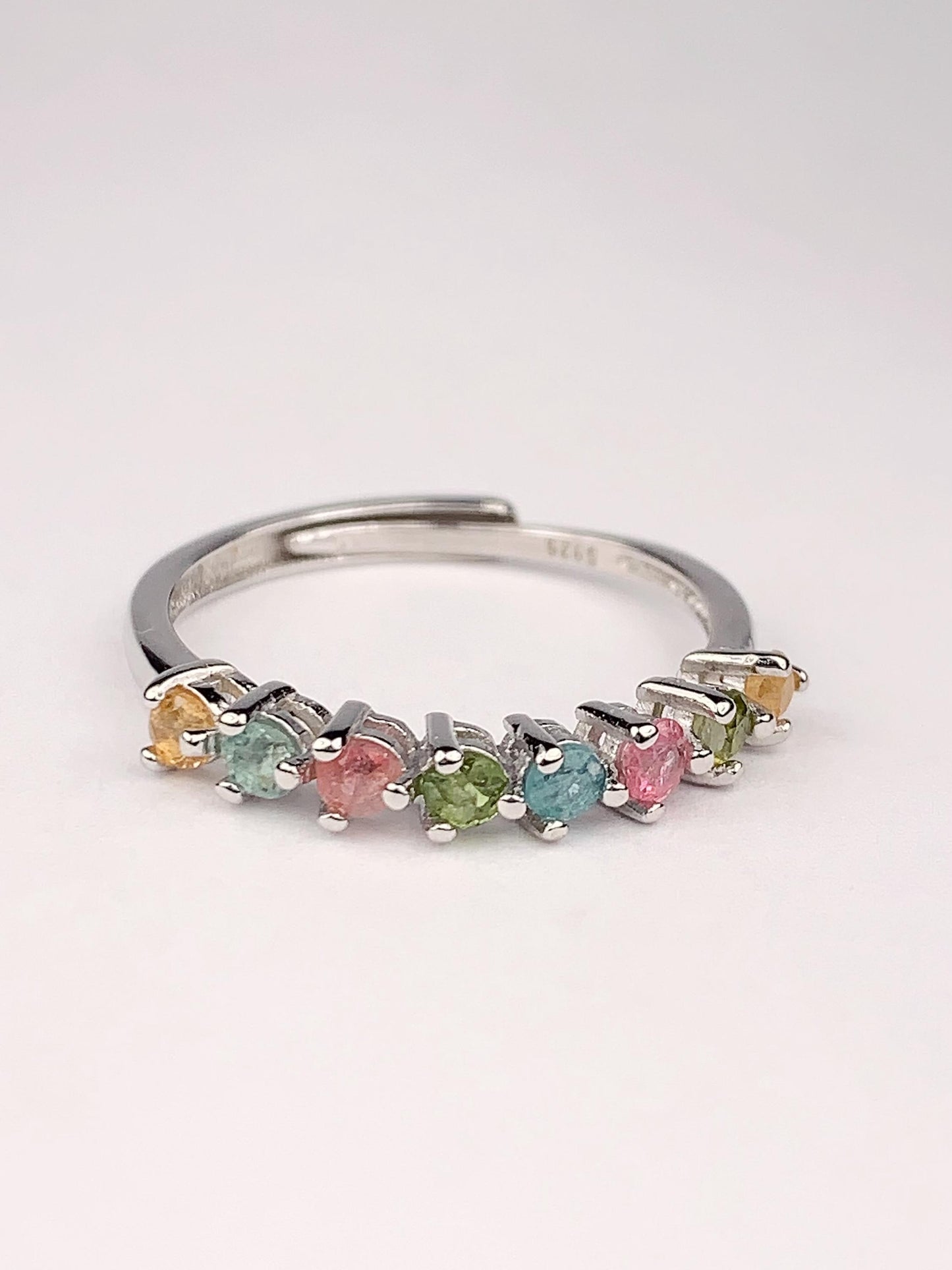 Rainbow Tourmaline Ring: 18K Gold Plated Sterling Silver Adjustable Band