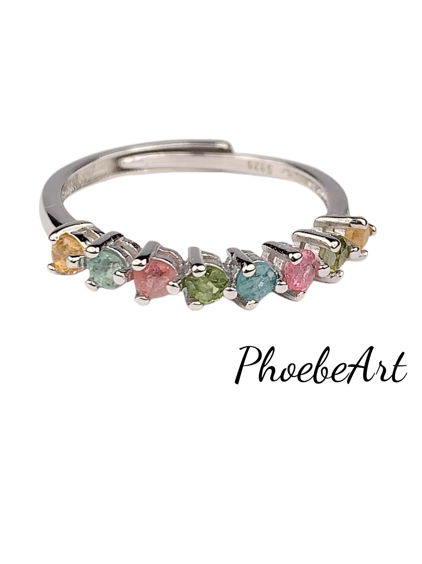 Rainbow Tourmaline Ring: 18K Gold Plated Sterling Silver Adjustable Band