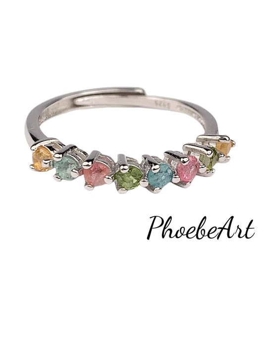 Rainbow Tourmaline Ring: 18K Gold Plated Sterling Silver Adjustable Band