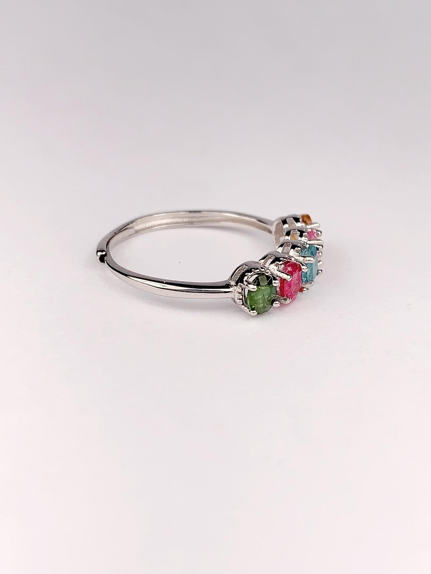 Rainbow Tourmaline Ring: 18K Gold Plated Sterling Silver Adjustable Band