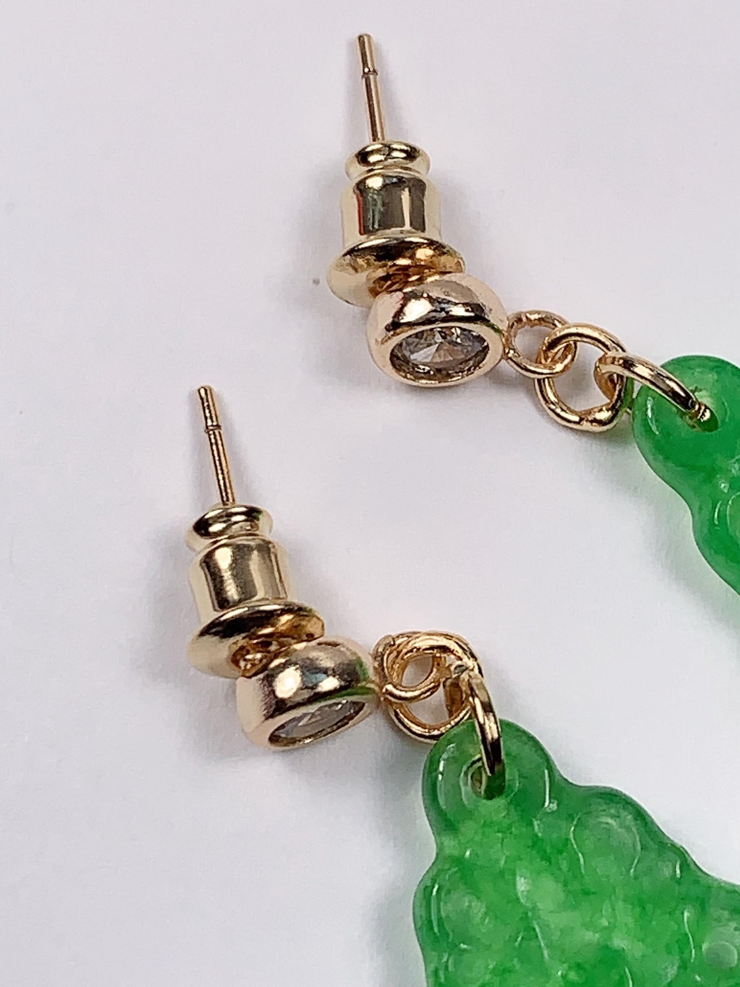 Natural Green Jade 14K Yellow Gold Filled Earrings Ear Stud Hollow carved May Birthstone