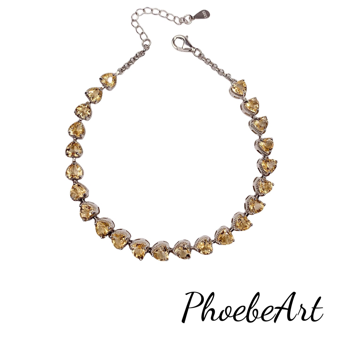 Citrine Heart Bracelet: 18k White Gold Plated Sterling Silver