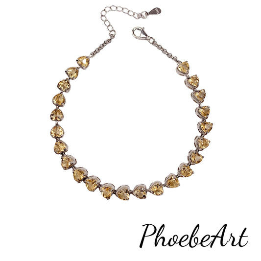 Citrine Heart Bracelet: 18k White Gold Plated Sterling Silver
