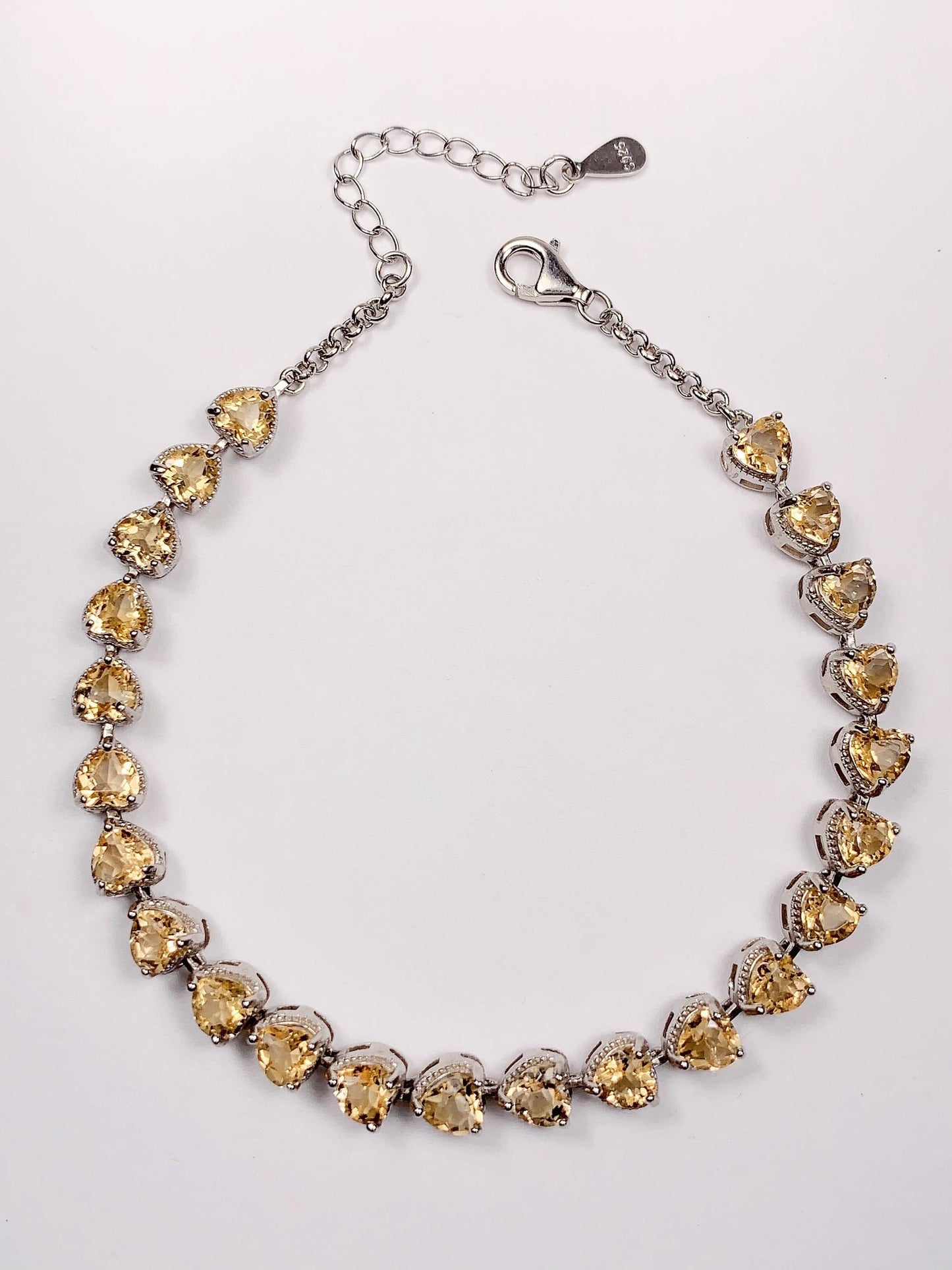 Citrine Heart Bracelet: 18k White Gold Plated Sterling Silver