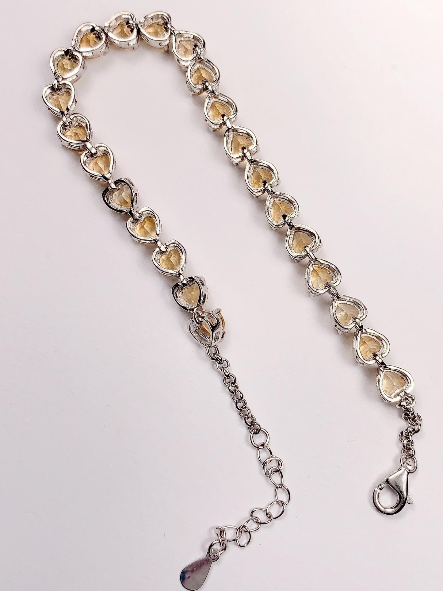 Citrine Heart Bracelet: 18k White Gold Plated Sterling Silver