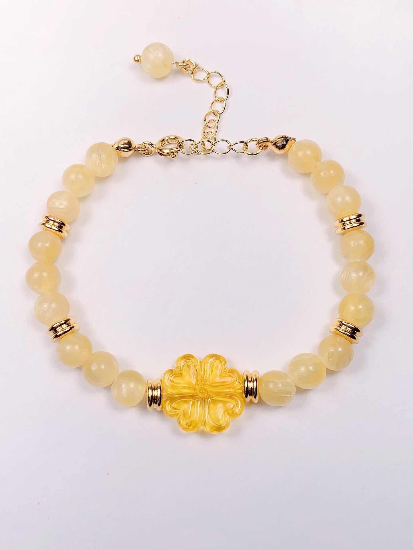 Natural Amber 14K Gold Filled Bracelet with Yellow Jade