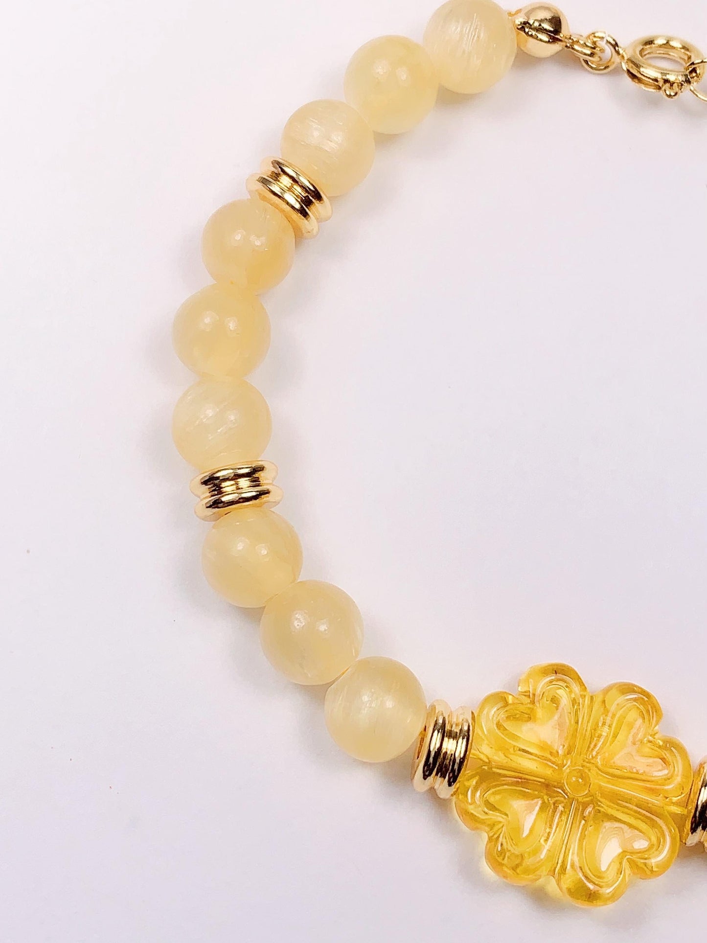 Natural Amber 14K Gold Filled Bracelet with Yellow Jade