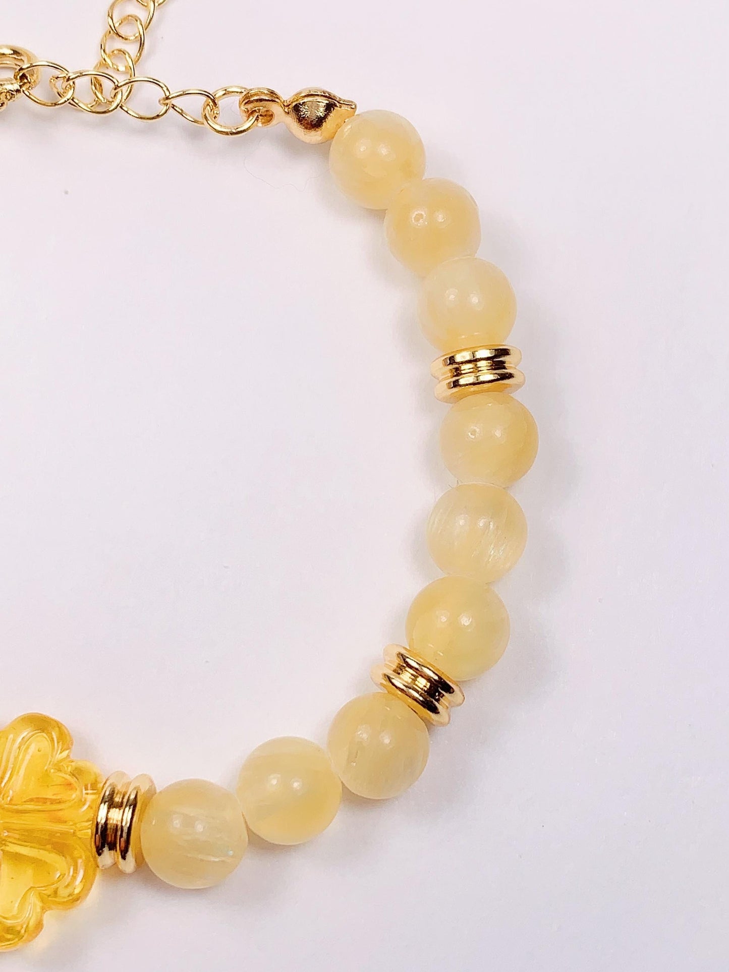 Natural Amber 14K Gold Filled Bracelet with Yellow Jade