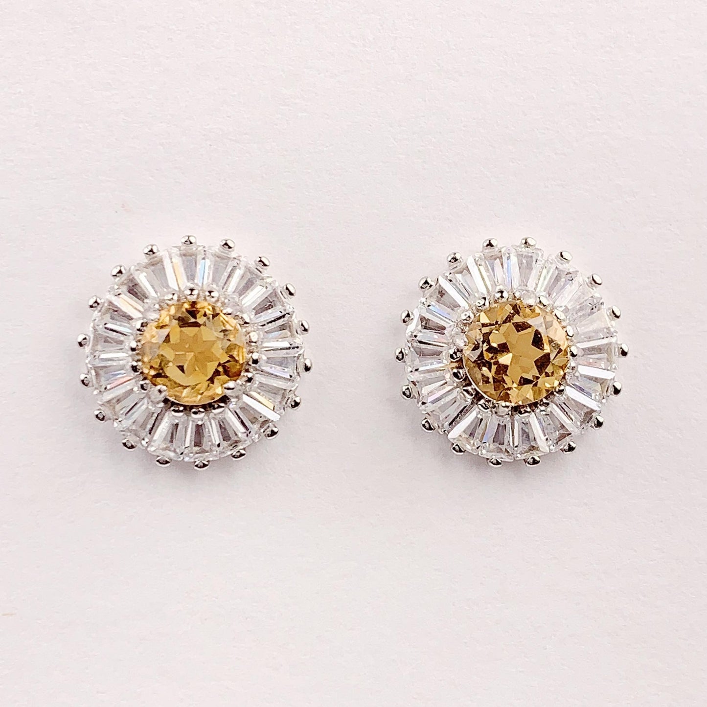 Citrine Earrings: 5mm Round, Yellow Gem, Sterling Silver