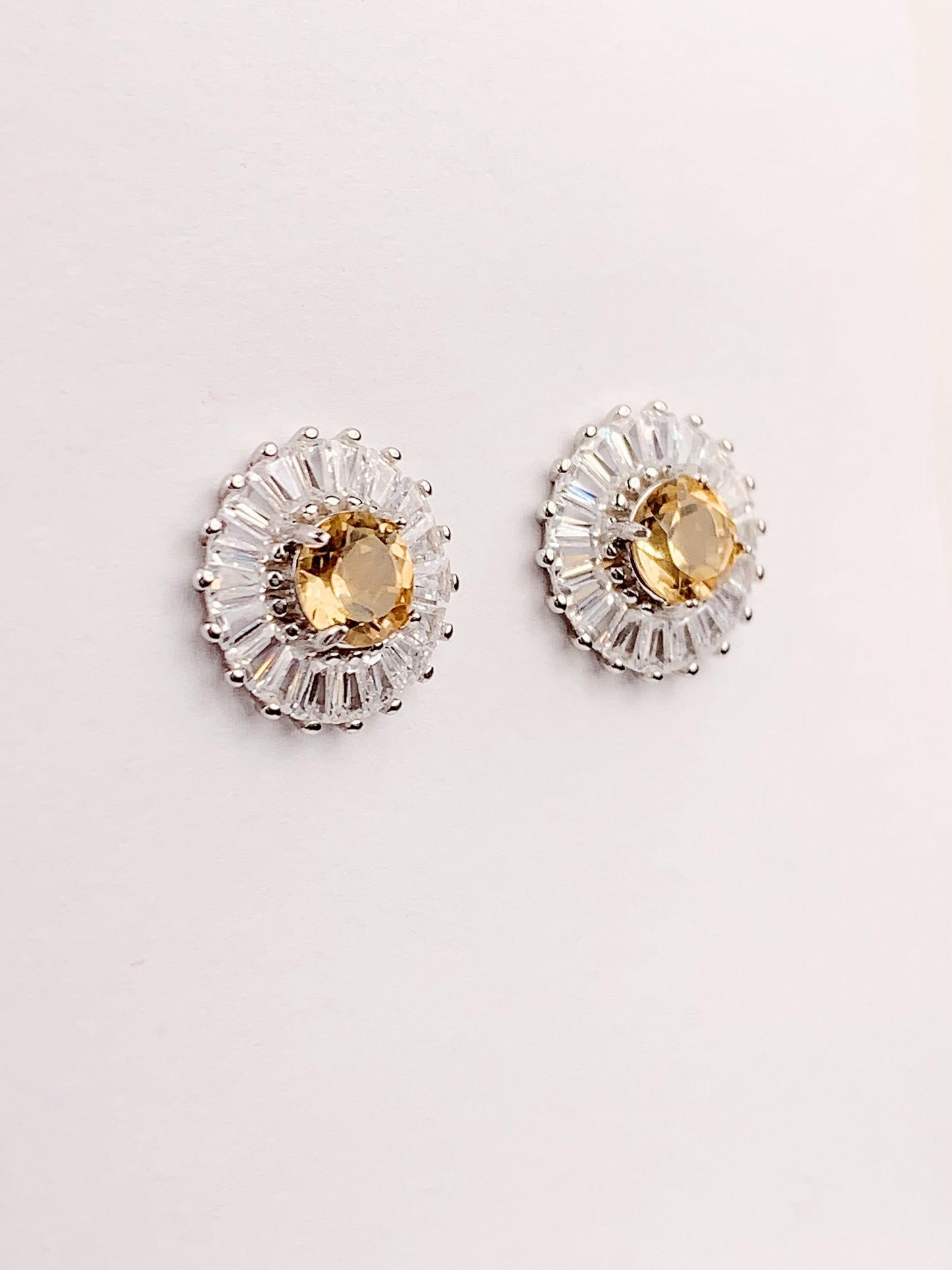 Citrine Earrings: 5mm Round, Yellow Gem, Sterling Silver