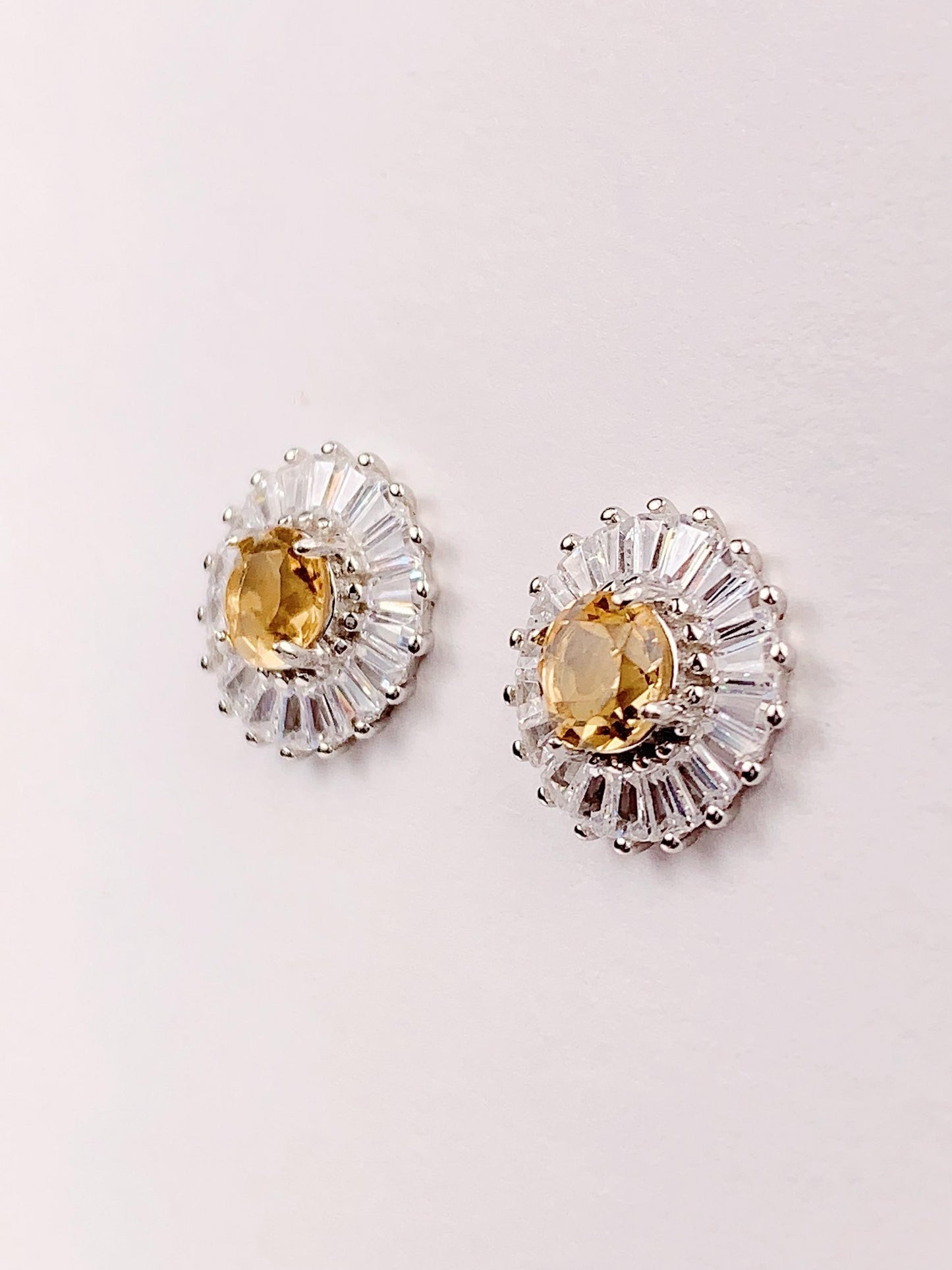 Citrine Earrings: 5mm Round, Yellow Gem, Sterling Silver