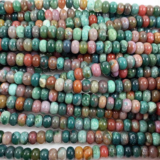 Natural India Agate Smooth Rondelle Beads: Green, Red, Yellow, Brown Strand 15" 2x4mm 4x6mm
