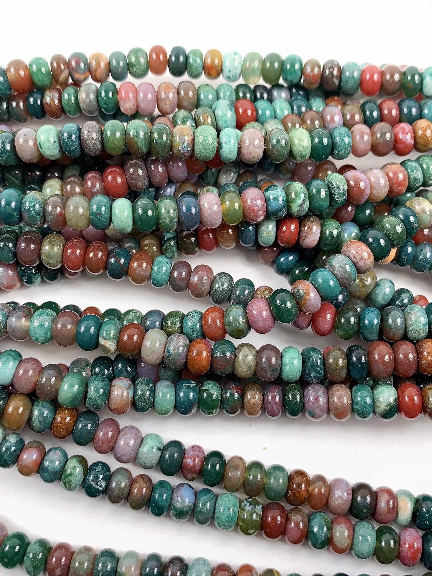 Natural India Agate Smooth Rondelle Beads: Green, Red, Yellow, Brown Strand 15" 2x4mm 4x6mm
