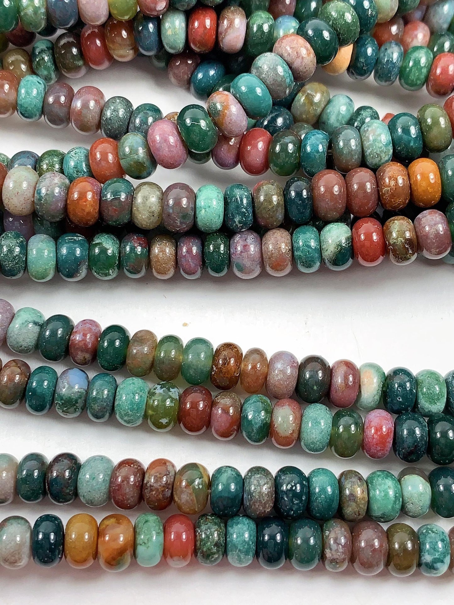 Natural India Agate Smooth Rondelle Beads: Green, Red, Yellow, Brown Strand 15" 2x4mm 4x6mm
