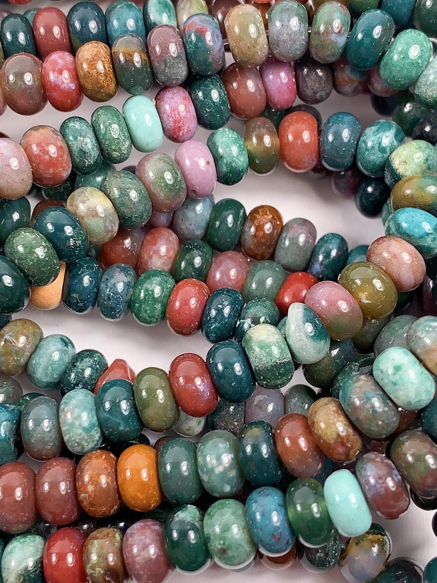 Natural India Agate Smooth Rondelle Beads: Green, Red, Yellow, Brown Strand 15" 2x4mm 4x6mm