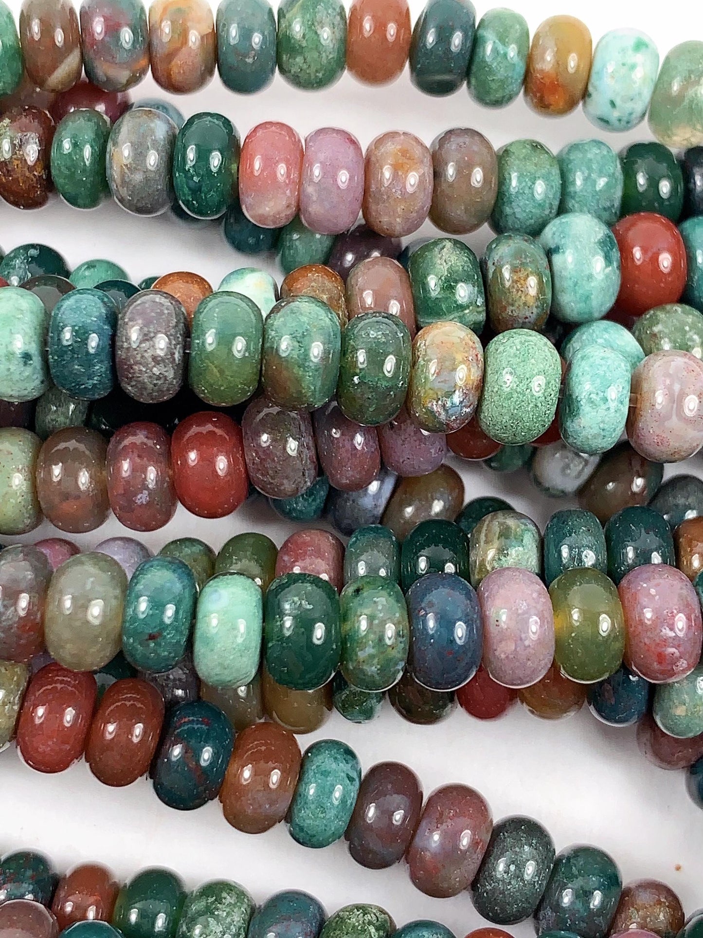 Natural India Agate Smooth Rondelle Beads: Green, Red, Yellow, Brown Strand 15" 2x4mm 4x6mm