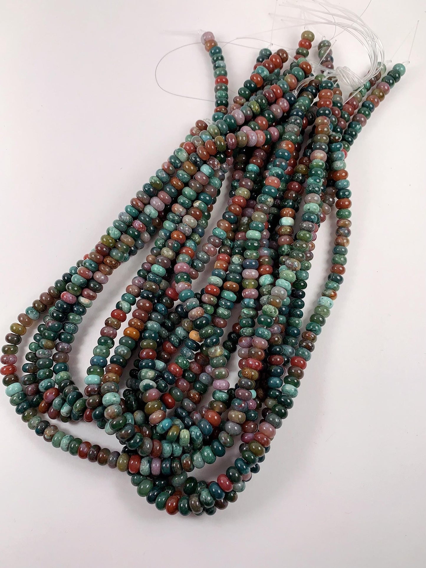 Natural India Agate Smooth Rondelle Beads: Green, Red, Yellow, Brown Strand 15" 2x4mm 4x6mm