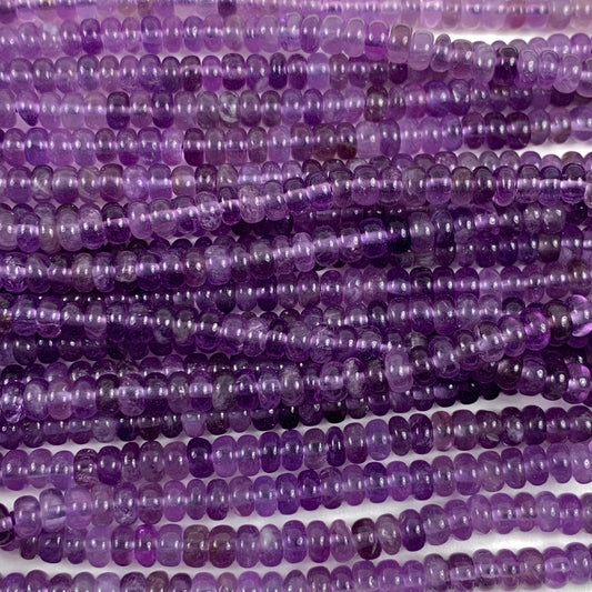 2x4mm Genuine Natural Purple Amethyst Smooth Rondelle Beads 15.5" Strand