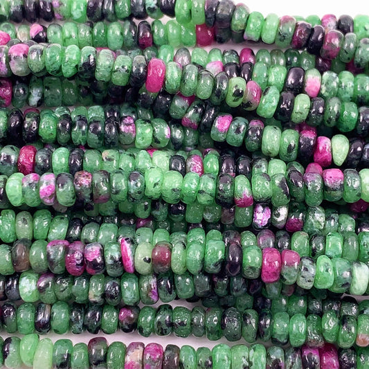 2x4mm Natural Red Ruby Green Zoisite Smooth Rondelle Beads Gemstone Strand 15.5"