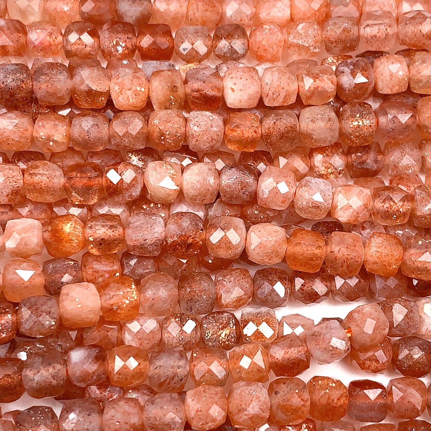 4.5mm AAA Gold Golden Orange Sunstone Faceted Cube Square Beads 15.5" Strand Gemstone