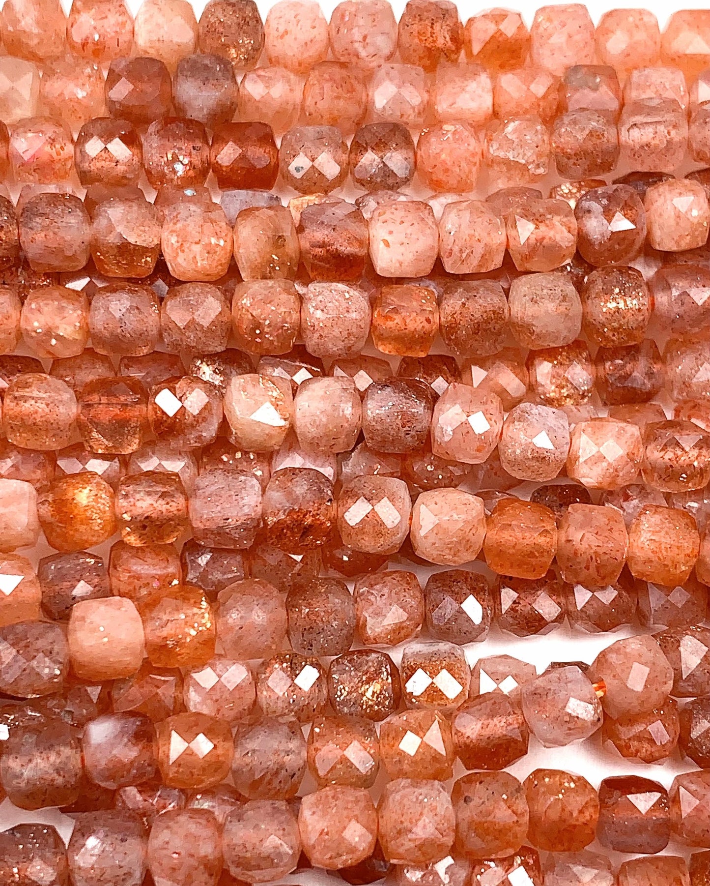 4.5mm AAA Gold Golden Orange Sunstone Faceted Cube Square Beads 15.5" Strand Gemstone