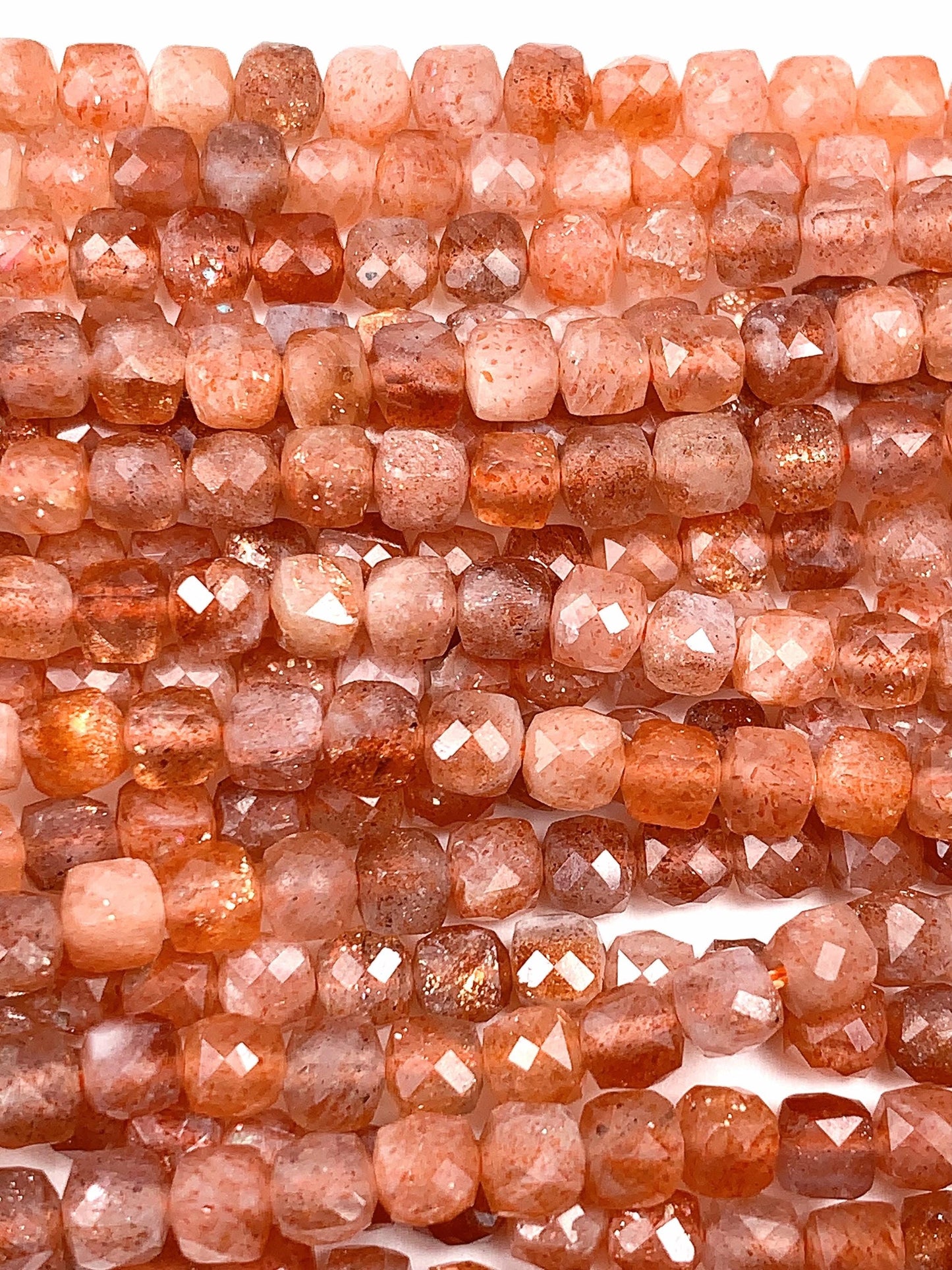 4.5mm AAA Gold Golden Orange Sunstone Faceted Cube Square Beads 15.5" Strand Gemstone