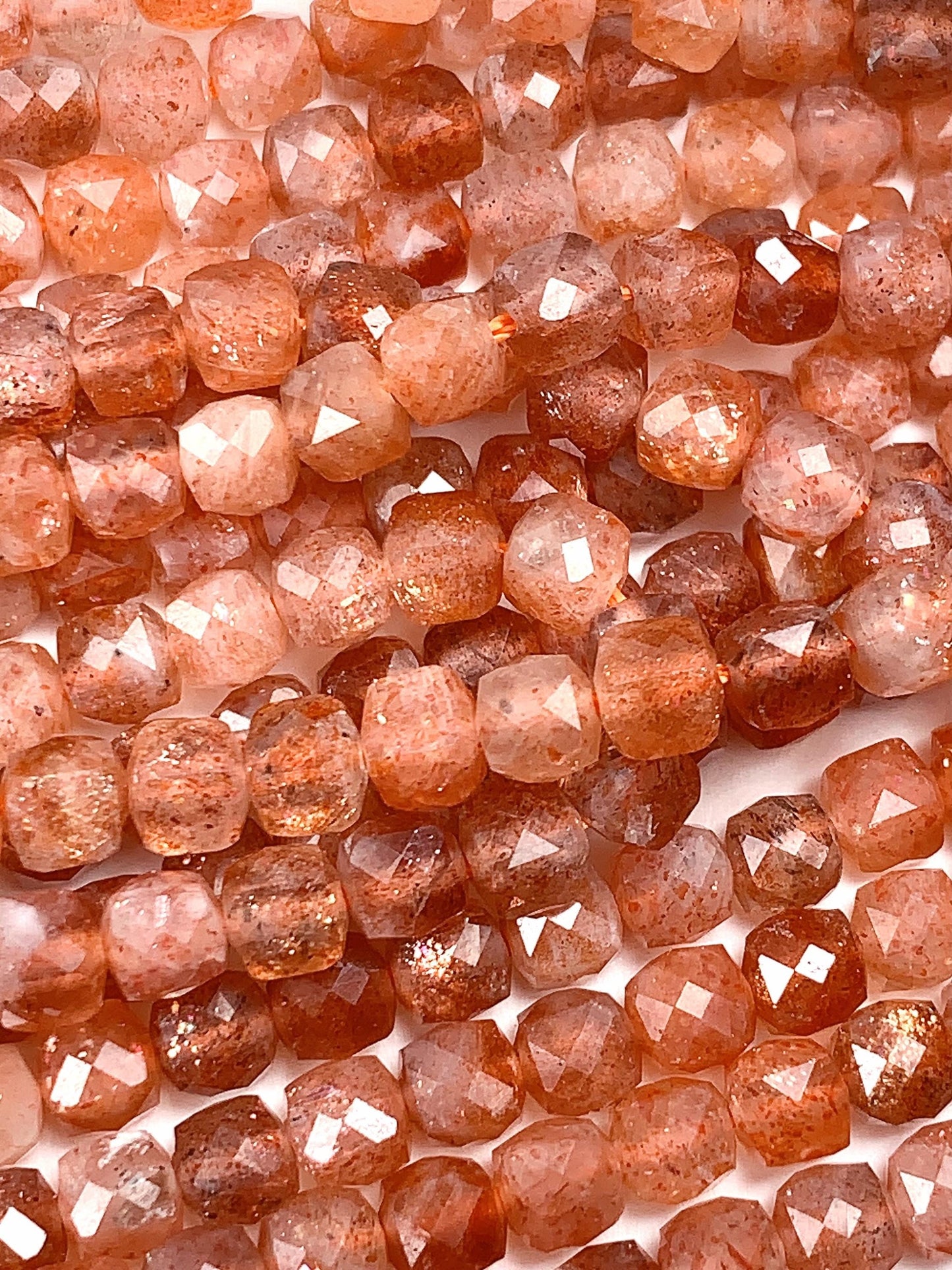 4.5mm AAA Gold Golden Orange Sunstone Faceted Cube Square Beads 15.5" Strand Gemstone