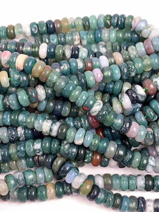 2x4mm Natural Green Moss India Agate Smooth Rondelle Beads Strand 15