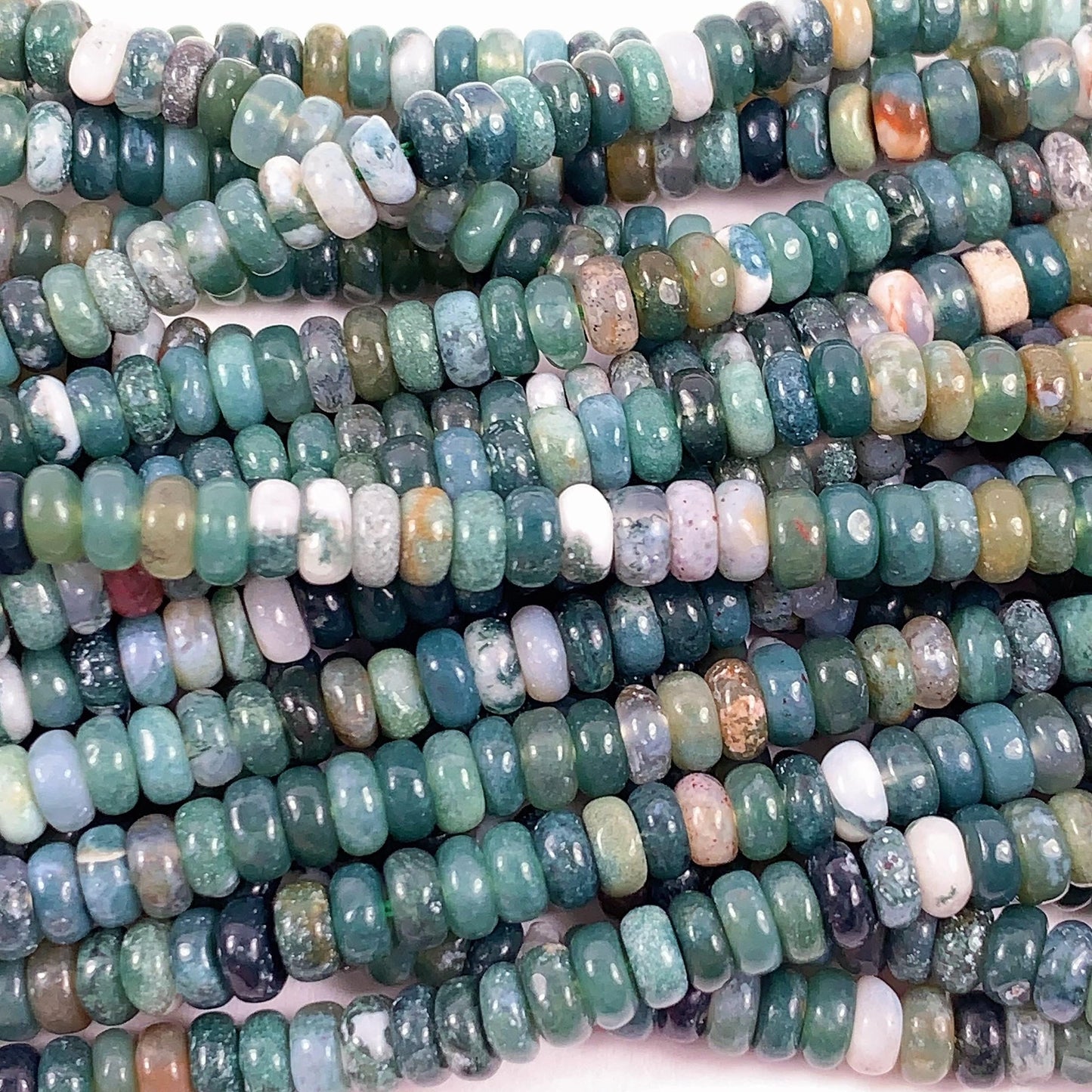 2x4mm Natural Green Moss India Agate Smooth Rondelle Beads Strand 15