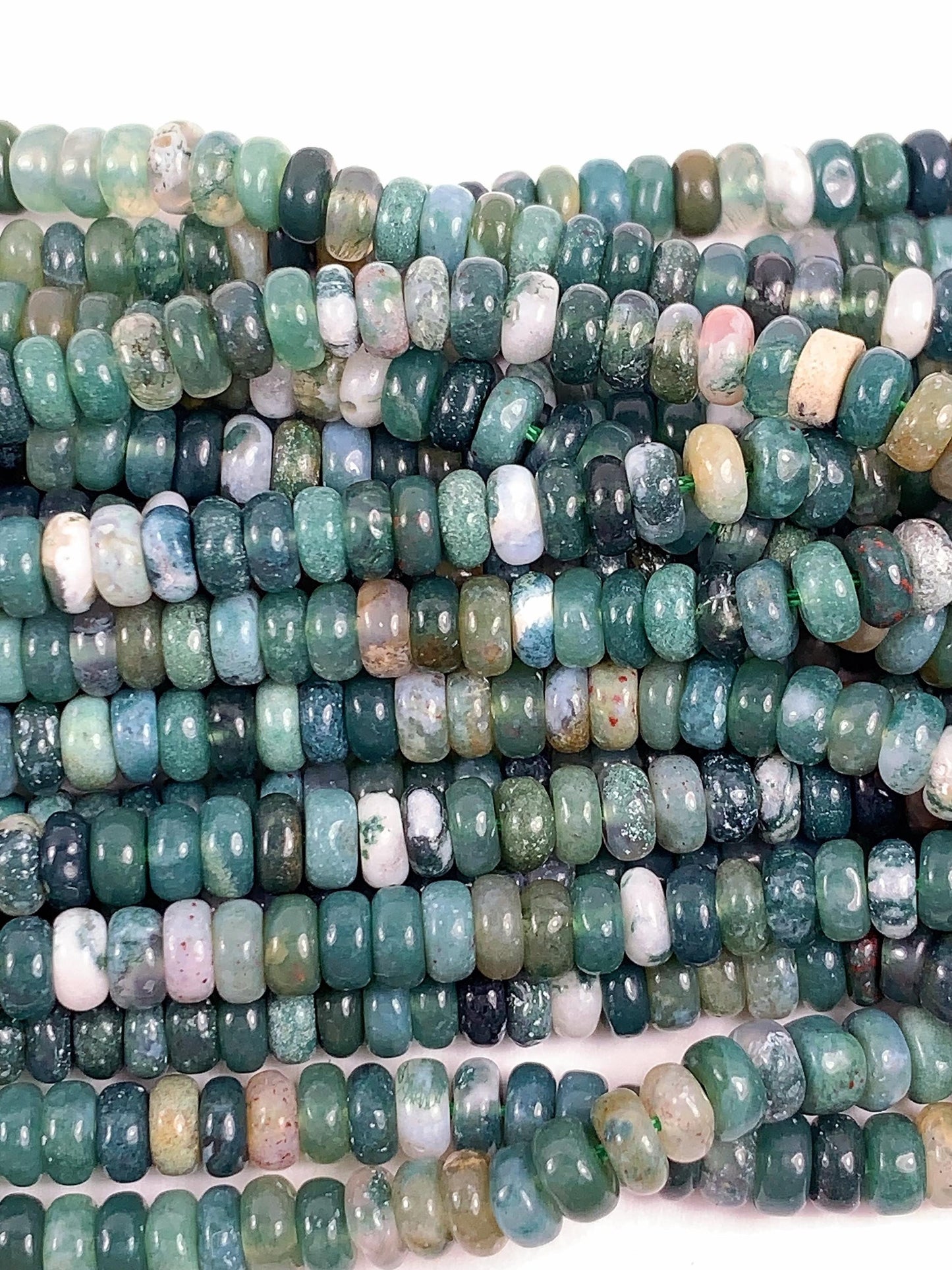 2x4mm Natural Green Moss India Agate Smooth Rondelle Beads Strand 15