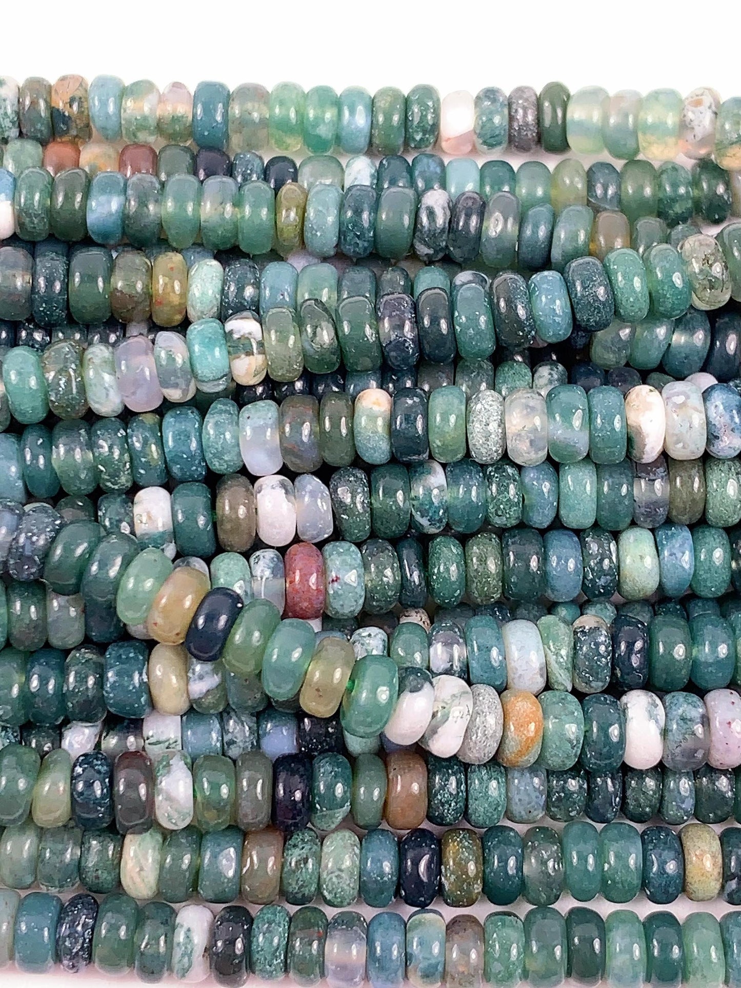 2x4mm Natural Green Moss India Agate Smooth Rondelle Beads Strand 15